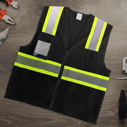 Safety Vest with Pockets, Hi Vis Construction Vest, Black, S - color: Black, size: Small
