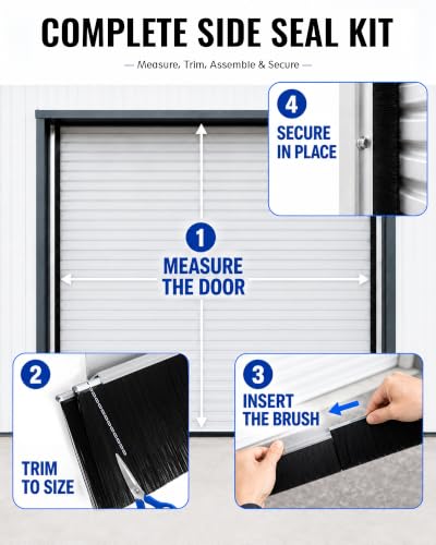1 Pack Garage Door Side Seal, 45° Double-Row Brush Sweep, 3.3 FT