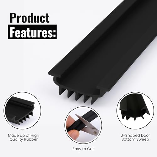 CBW KC Hardware U Shaped Rubber Door Bottom Sweep| Weather Stripping Door Seal Bottom for Front Door Bottom| Under Door Seal for Exterior Doors| Black- 48 Inch