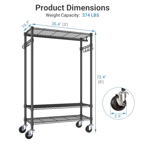 VIPEK R3C Rolling Clothes Rack with Cover Portable Closet Heavy Duty - color: ‎Black Rack with Gray Cover, size: R3C