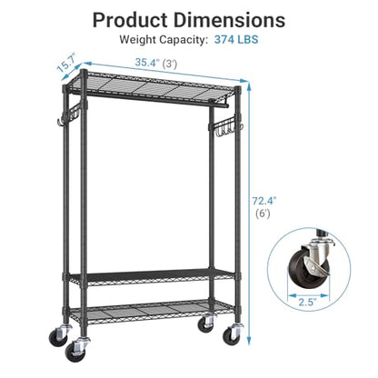 VIPEK R3C Rolling Clothes Rack with Cover Portable Closet Heavy Duty - color: ‎Black Rack with Gray Cover, size: R3C