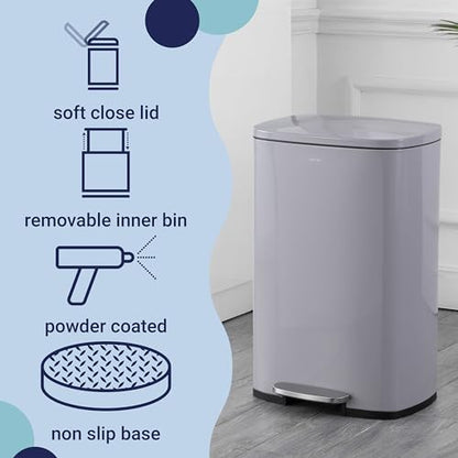 happimess Connor 2-Piece Iron Trash Can, Gloss Gray - color: Fog Gray