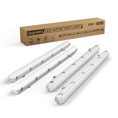 4FT LED Vapor Tight Light Fixture 4Pack,7800LM,60W,5000K,ETL Listed,AC 120-277V,IP65 Waterproof Vapor Proof Light for Car Wash,Garage,Warehouse,Basement - size: 4FT-4Pack