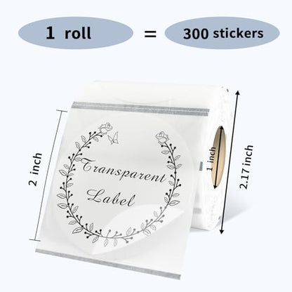 2" Round Transparent Thermal Label Stickers,Self-Adhesive Direct Thermal Labels,300 Sheets with Perforation Line in ROLL - color: Clear, size: 2 inch