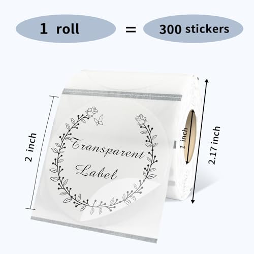 2" Round Transparent Thermal Label Stickers,Self-Adhesive Direct Thermal Labels,300 Sheets with Perforation Line in ROLL - color: Clear, size: 2 inch