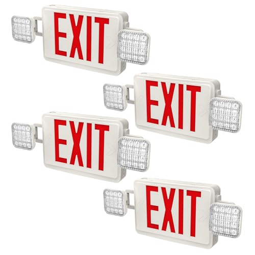 4 Packs Led Red Exit Sign with Emergency Lights Combo & Battery Backup Operated Powered Fire Exit Sign Light-UL Listed 120-277VAC Fire Exit Signs Lighting for Room,Street,Window.Stairs. - size: 4 PACK