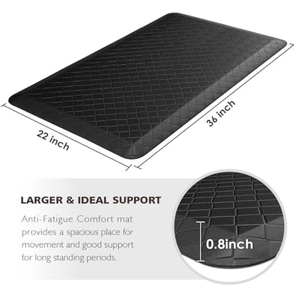HappyTrends Kitchen Floor Mat - 4/5 Inch Thick Anti-Fatigue Kitchen Rug - color: Black, size: 36"L x 22"W x 0.8"Th