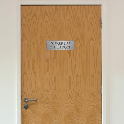 Silver Please Use Other Door Sign / 3" x 9" Easy Adhesive Door Wall Mount/Restaurant Small Business Alternative Exit Room Sign/Made In The USA - color: Silver, style: Please Use Other Door