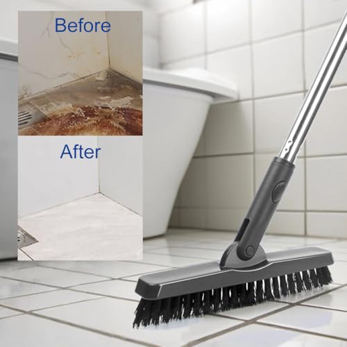 CELOX Grout Brush with Long Handle, 180°Rotation Tile Grout Cleaning Brush, Gray - color: Gray