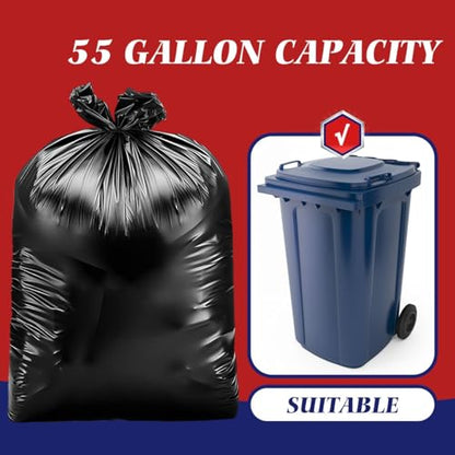 Teivio Large Black Trash Bags 55-60 Gallon 160 Count 50+ Gal Garbage Bags