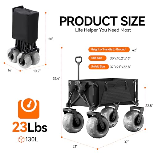 DXZ Beach Wagon Cart with Big Wheels for Sand – Folding Collapsible Wagon, Heavy Duty Wagons Carts Foldable for Beach, Camping, Outdoor Gear, Easy Setup Black Grey - color: Black Grey