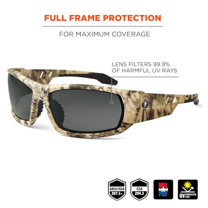 Ergodyne Skullerz ODIN Safety Glasses Sunglasses, Impact Resistant Z87.1+ - color: Kryptek Highlander Frame, Smoke Lens