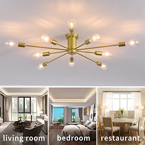 Garwarm Sputnik Ceiling Light Fixture, 10-Light Gold Semi Flush Chandelier - color: 10-Light,Gold