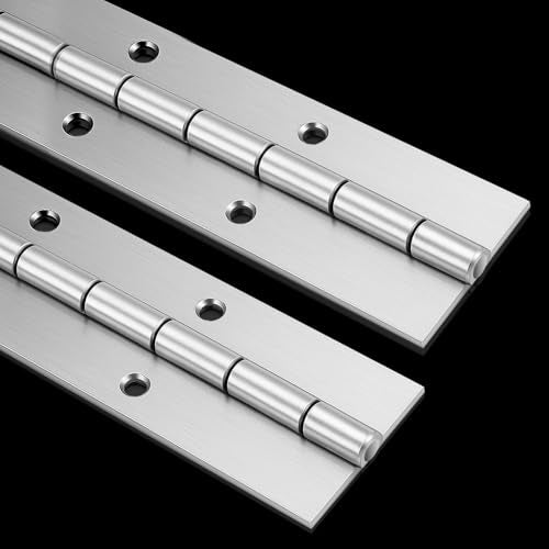 Heavy Duty Piano Hinge, 2 Pieces 2" X 20" Long Stainless Steel Piano Hinge 0.06” Thick Continuous & Pianos Hinges Polished Metal Furniture Hinges with Screws for Cabinet Door Cases Woodworking