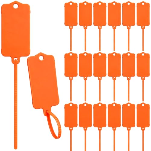 LeonBach 100 Pcs 1.46“ x 2.48” Plastic Shipping Tags, Orange - color: Orange