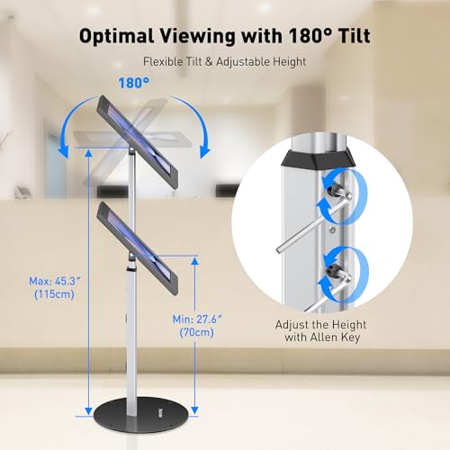 AboveTEK Tablet Floor Stand, Anti-Theft Kiosk Stand, Height Adjustable Tablet Stand Floor with Locking System, for 14.6" Samsung Galaxy Tab S8 Ultra, S9 Ultra, S10 Ultra, S11 Ultra, for Retail & POS - size: 14.6" Galaxy Tab