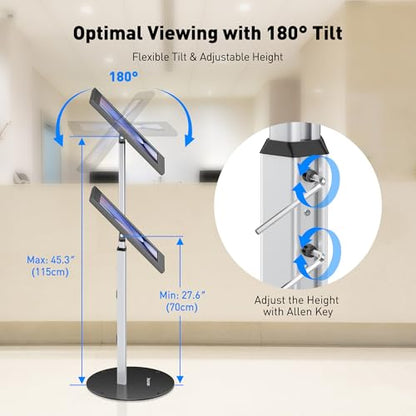AboveTEK Tablet Floor Stand, Anti-Theft Kiosk Stand, Height Adjustable Tablet Stand Floor with Locking System, for 14.6" Samsung Galaxy Tab S8 Ultra, S9 Ultra, S10 Ultra, S11 Ultra, for Retail & POS - size: 14.6" Galaxy Tab