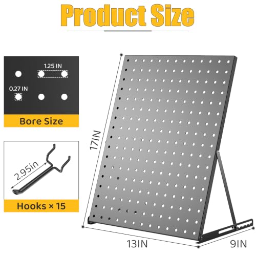 Portable & Adjustable Peg Board Display Stand with 15 Hooks(1pcs, Black) - color: Black