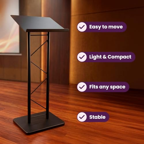Kingdom KML7B Large Portable Lectern, Stand Up Church Pulpit, Slanted Lectern, Conference Podium for Speakers, Speeches and Other Occasions- Truss Lectern, Black Powder Coat Finish, Metal - size: Design 01