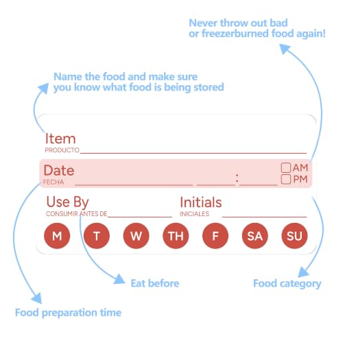 2 Rolls 1000 Pcs 1 X 2 inch Removable Food Date Sticker Labels, Easy to Write for Freezer, Refrigerator Food Containers Date Sticker, Leftover Labels (Blue-Red-Spanish-Week) - style: Blue-Red-Spanish-week