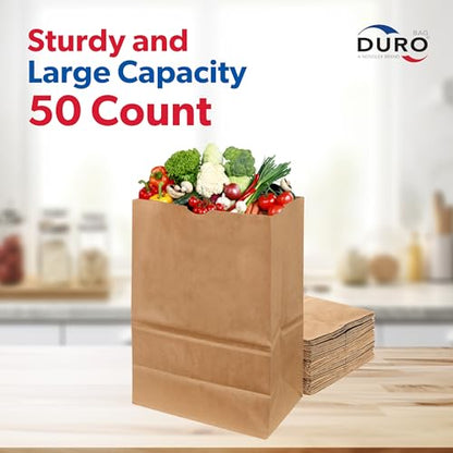DURO 57# Heavy Duty Brown Grocery Bags, No Handles, 12x7x17 In, 50 Ct - size: 1 Count (Pack of 50)