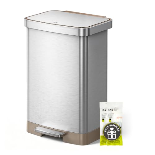EKO Hudson Matte Stainless 50 Liter/13.2 Gallon Step Trash Can with Rear Trash Bag Storage Compartment - color: Matte Stainless, size: 50L
