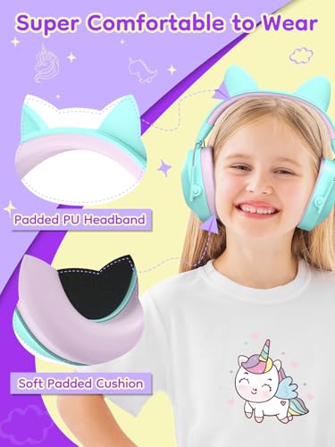 Dr.meter Noise Cancelling Headphones for Kids Adults Toddler Ear Protection - color: Cat Lake Green