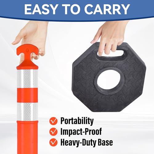 42" Traffic Delineator Posts, Tall Safety Traffic Cones with Reflective Collars and Weighted Base for Construction, Road Work, Parking Lot Control (6 Packs)