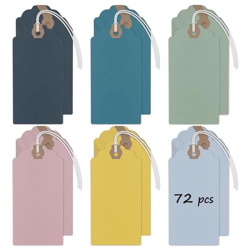 Uniclife 72 Pcs Blank Shipping Tags with Elastic String Attached Colored Cardstock Paper Hang Tags with Reinforced Eyelet Large Marking Price Tag, 6 Pastel Colors (4.7" x 2 3/8") - color: Pastel Colors
