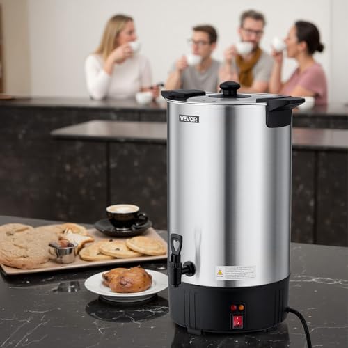 VEVOR Commercial Coffee Urn, 100 Cup 15 L Hot Beverage Dispenser with Dripless Faucet, Quick-Brewing Stainless Steel Large Commercial Coffee Maker, for Catering, Business, Party, Church & Restaurant - size: 100Cups