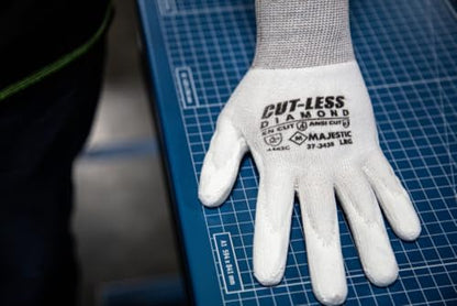 Majestic Cut-Less Dyneema Glove with Polyurethane Palm | 12 Pairs - XXL | 13 Gauge Liner, ANSI A3, Lightweight Comfort, Breathable, White/White | for Automotive, Industrial, Manufacturing | 37-3435 - size: XX-Large