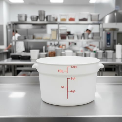 TrueCraftware- 12 Quart White Round Food Storage Container Polypropylene- Commercial Reusable Food Container Canister with Measurement Markings for Meal Prep Pantry Kitchen - size: 12 Quart
