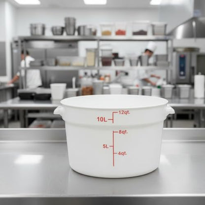 TrueCraftware- 12 Quart White Round Food Storage Container Polypropylene- Commercial Reusable Food Container Canister with Measurement Markings for Meal Prep Pantry Kitchen - size: 12 Quart
