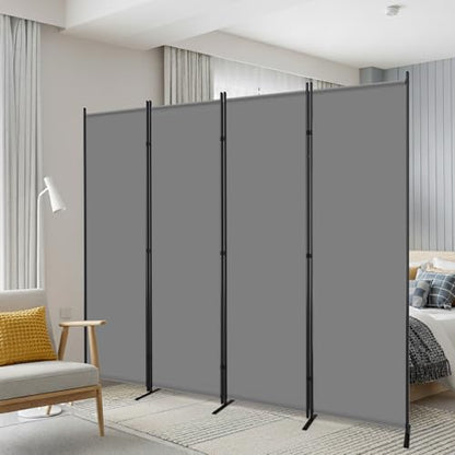 AKTOP 4 Panel Room Divider, 88" W x 6FT Fabric Folding Privacy Screen, Grey - color: Grey