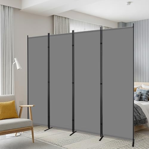 AKTOP 4 Panel Room Divider, 88" W x 6FT Fabric Folding Privacy Screen, Grey - color: Grey