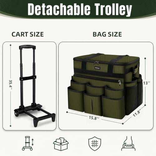 Large Rolling Cleaning Caddy Bag with Telescoping Cart, Green - color: Green