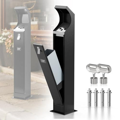 Commercial Trash Can Disposal Outdoor Heavy Duty Outdoor Vertical Trash Can Standing Rubbish Bin for Patios Gardens Hotels Pubs Offices(Black)