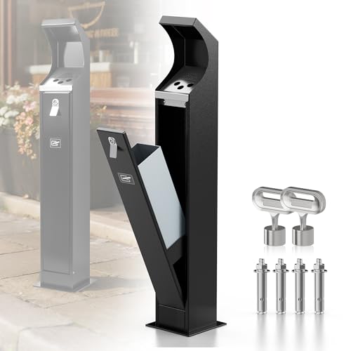 Commercial Trash Can Disposal Outdoor Heavy Duty Outdoor Vertical Trash Can Standing Rubbish Bin for Patios Gardens Hotels Pubs Offices(Black)