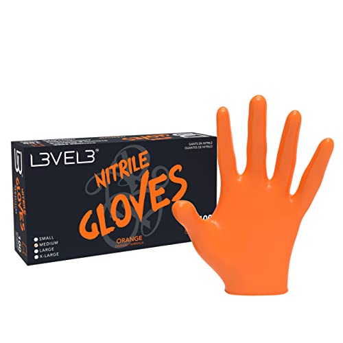 L3 Level 3 Nitrile Gloves - Professional Heavy Duty Disposable Gloves - Latex Free - Fits Snug - Box of 100 - color: Orange, size: Small (Pack of 100)