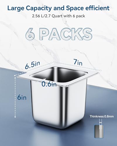 ZeroPone 6 Pack Hotel Pans 1/6 Size 6" Deep Steam Table Pan - color: 6 INCH, size: 1/6 SIZE