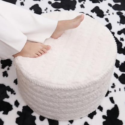 Asuprui Round Footstool Ottoman, 20x14In, Ivory,Hassock,Sofa Couch Footrest - color: Cream, size: 20"D x 20"W x 14"H