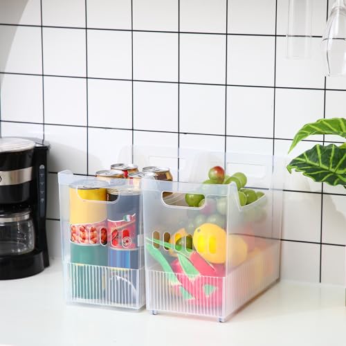 Qunclay 6 Plastic Freezer Organizer Bins with Wheel Set Clear Tall Narrow Kitchen Pantry Organizer Snack Storage Containers for Office Refrigerator(10 x 13.3 x 6.7inches) - size: 10 x 13.3 x 6.7 inches