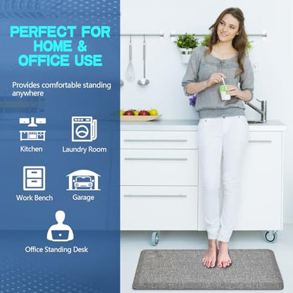 Anti Slip 3/4 inchs Anti Fatigue Kitchen Floor Mat, Ergonomic Comfort Standing Mat, Waterproof Kitchen Runner for Home, Kitchen, Office, Laundry, Garage (Light Gray, 20" x 39" -0.75") - size: 39"L x 20"W x 0.8"Th