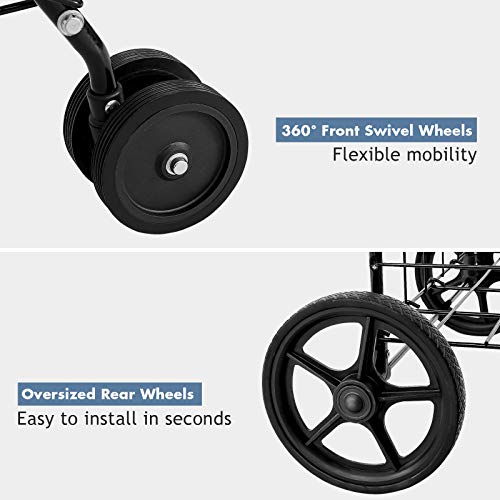 S AFSTAR Folding Shopping Cart, Metal Grocery Cart w/Extra Basket & 360° Swivel Wheels & Non-Slip Handle, Heavy Duty Utility Cart for Grocery Laundry Book Luggage (Black) - color: Black