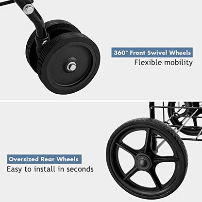 S AFSTAR Folding Shopping Cart, Metal Grocery Cart w/Extra Basket & 360° Swivel Wheels & Non-Slip Handle, Heavy Duty Utility Cart for Grocery Laundry Book Luggage (Black) - color: Black