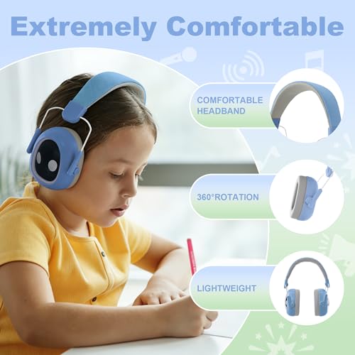 Kids Hearing Protection Earmuffs,Lightweight Adjustable for Kids 3-16 years,Noise Cancelling Headphones,25dB Sound Reduction Ideal for Concert,Firework,Airplane,Sound Proof(Blue) - color: Blue