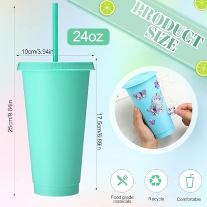 15-Count Bulk Plastic Tumblers with Snap Lids, 24oz Commercial-Grade Coffee Cups, Durable Reusable Drinkware for Restaurant, Office Use & Outdoor Events(Solid Color)