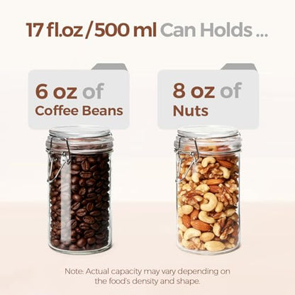 ComSaf Small 16 oz Glass Jars with Airtight Lids 6 Pack Pickling Pantry - size: 17 fl oz x 6