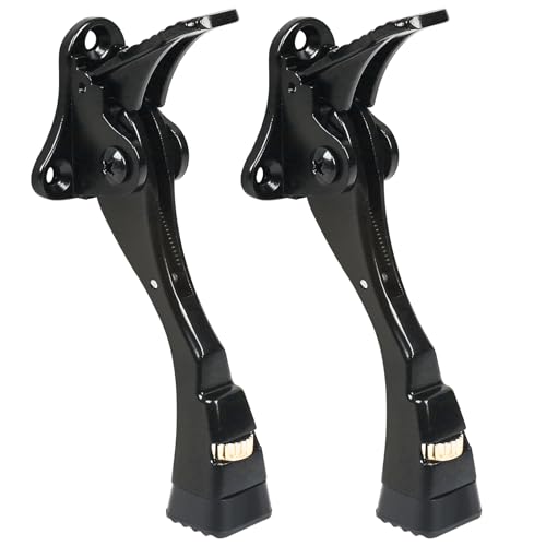 2 Packs Heavy Duty Kickdown Door Stopper, One Touch Adjustable Kickdown Door Stop for Heavy Doors, 4 in Metal Door Kickstand with Rubber Tip & Wall Protectors for Wide Doors- Black - color: Black, size: 4 inch x 2pack