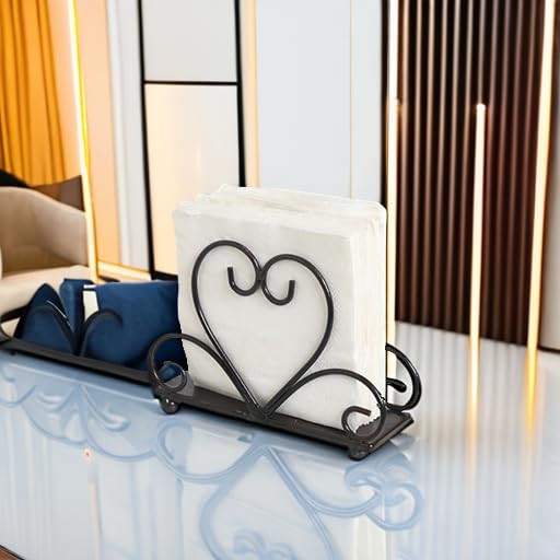 Metal Table Napkin Holder Freestanding Tissue Dispenser (Black) - color: Black